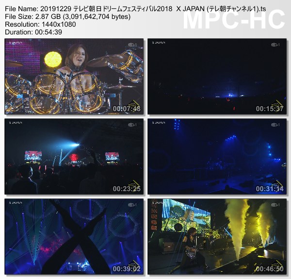 [TV-Variety] X JAPAN – テレビ朝日ドリームフェスティバル2018 (テレ朝チャンネル1 2019.12.29)