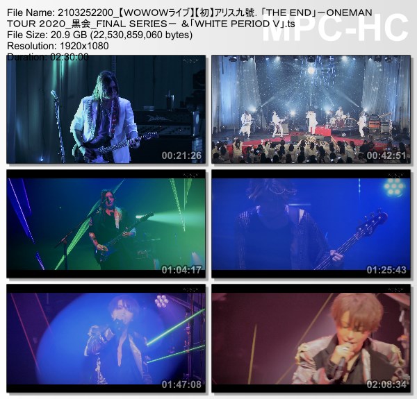 [TV-Variety] アリス九號.「THE END」-ONEMAN TOUR 2020″黒会”FINAL SERIES- &「WHITE PERIOD V」(WOWOW Live 2021.03.25)