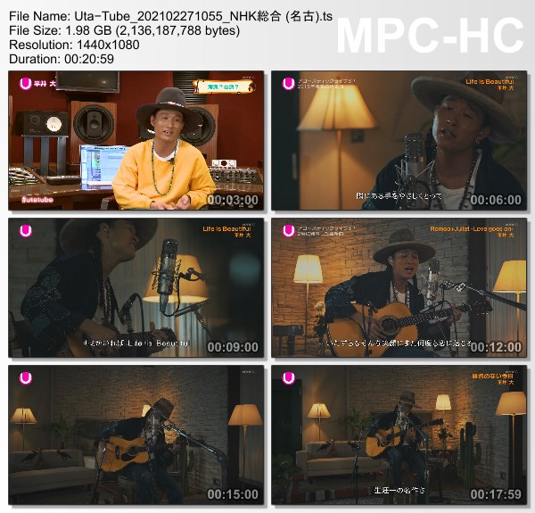 [TV-Variety] Uta-Tube “平井大 Part 2” (NHKG 名古 2021.02.27)