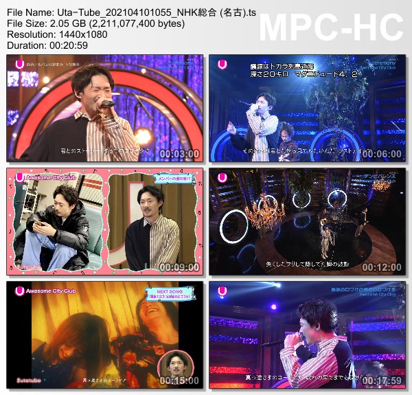 [TV-Variety] Uta-Tube “Awesome City Club Part 2” (NHKG 名古 2021.04.10)