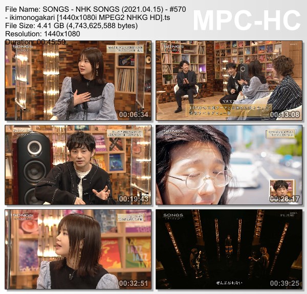[TV-Variety] NHK SONGS (2021.04.15) – 第570回 – いきものがかり