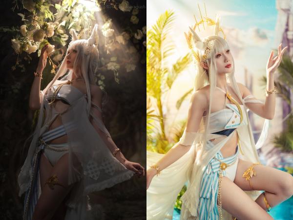 [Cosplay] Kisaragi Ash 如月灰 – Platinum swimsuit 明日方舟 白金泳装 (Arknights)