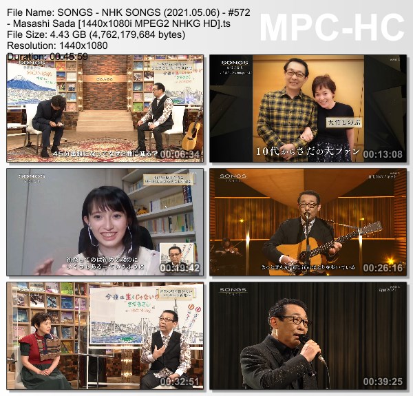 [TV-Variety] NHK SONGS (2021.05.06) – 第572回 – さだまさし