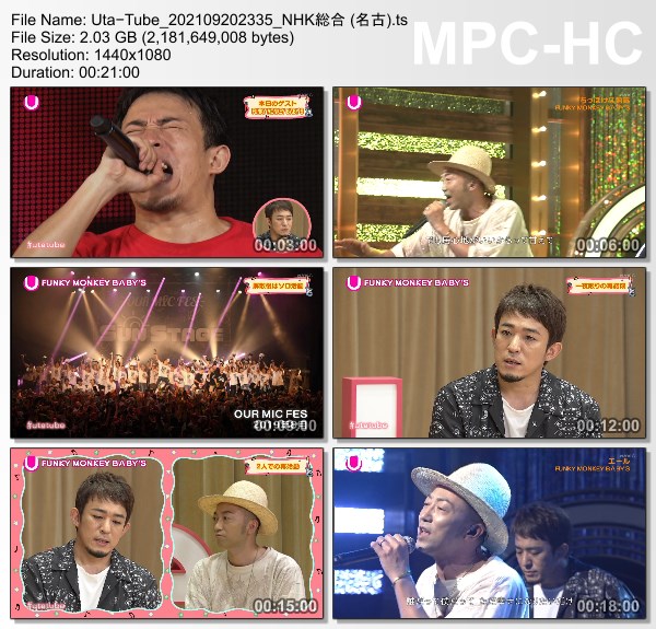 [TV-Variety] Uta-Tube “Funky Monkey Babys Part 1” (NHKG 名古 2021.09.20)
