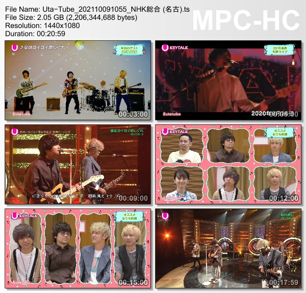 [TV-Variety] Uta-Tube “KEYTALK Part 2” (NHKG 名古 2021.10.09)