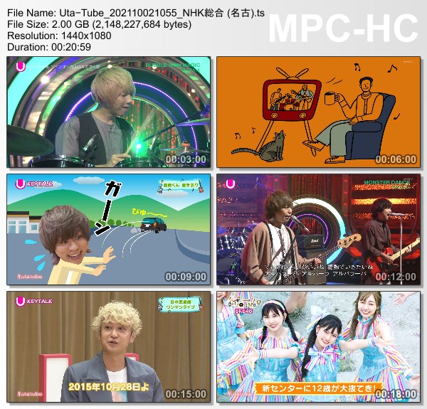 [TV-Variety] Uta-Tube “KEYTALK Part 1” (NHKG 名古 2021.10.02)