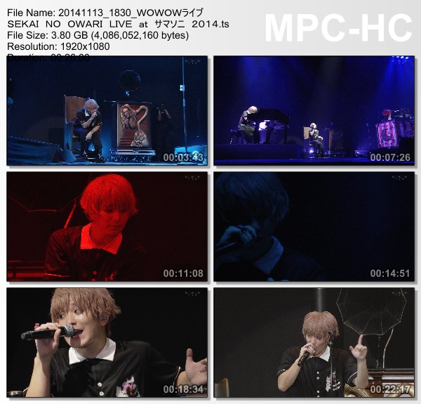 [TV-Variety] SEKAI NO OWARI – Live at SUMMER SONIC 2014 (2014.11.13)