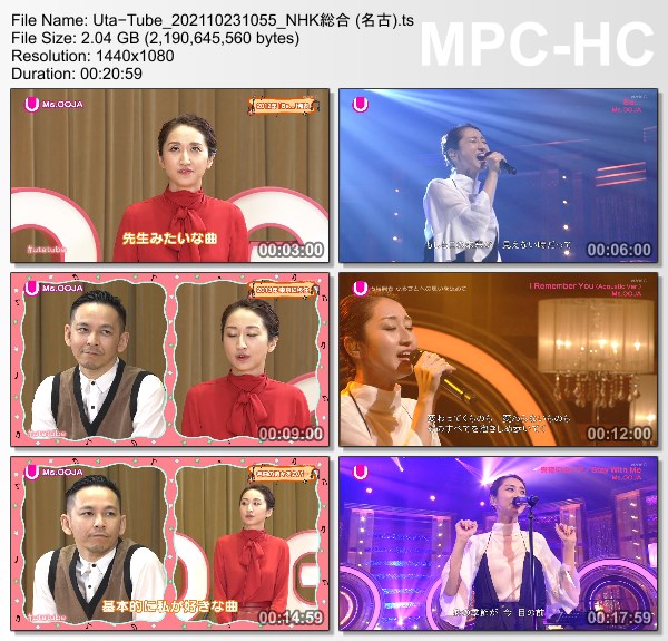 [TV-Variety] Uta-Tube “Ms.OOJA Part 2” (NHKG 名古 2021.10.23)