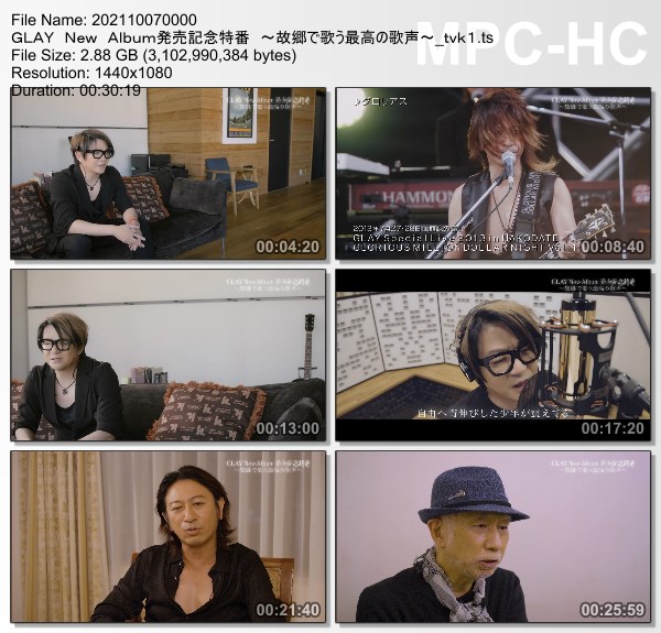 [TV-Variety] GLAY New Album発売記念特番 ～故郷で歌う最高の歌声～(TVK 2021.10.07)