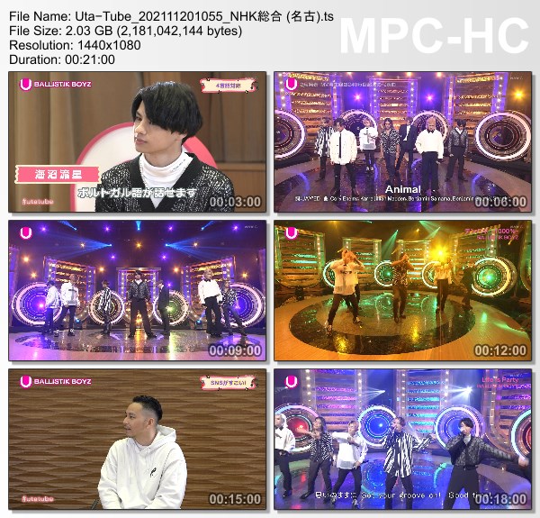 [TV-Variety] Uta-Tube “BALLISTIK BOYZ Part 1” (NHKG 名古 2021.11.20)