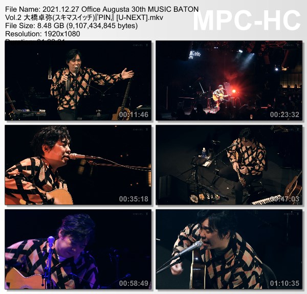 [TV-Variety] 大橋卓弥 – Office Augusta 30th MUSIC BATON Vol.2 大橋卓弥 (スキマスイッチ)『PIN』(2021年12月27日 U-NEXT)