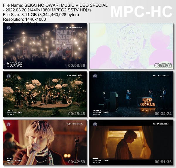 [TV-Variety] SEKAI NO OWARI MUSIC VIDEO SPECIAL (SSTV 2022.03.20)