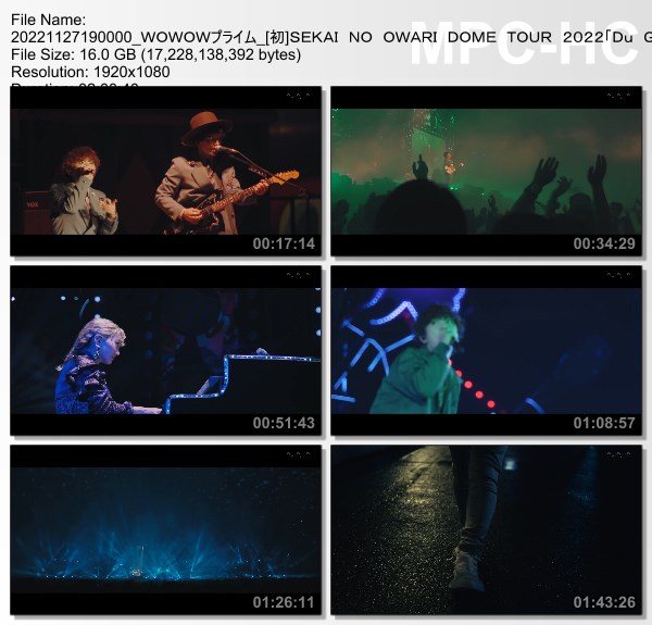 [TV-Variety] SEKAI NO OWARI DOME TOUR 2022 “Du Gara Di Du” (WOWOW Prime 2022.11.27)