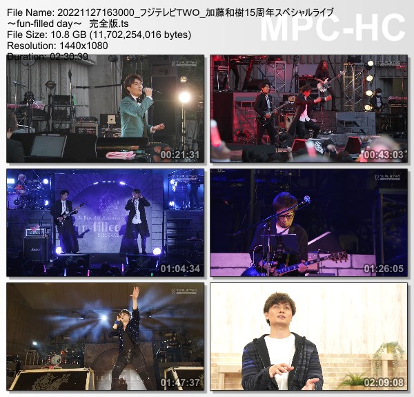[TV-Variety] 加藤和樹15周年スペシャルライブ ~fun-filled day~ 完全版 (FujiTV TWO 2022.11.27)