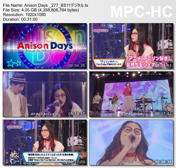 [TV-Variety] Anison Days – 2022.11.11 – #277 MindaRyn